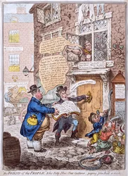 「人々の友」と彼のささいな新しい税金を集める人、ジョンブルに訪問、1806年にハンナハンフリーによって発行（手描きのエッチング）